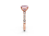 Rose gold Fancy Pink Asscher  Cut Diamond Solitaire with Pave Band and Four-Prong Setting 3