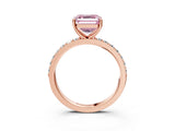 Rose gold Fancy Pink Asscher  Cut Diamond Solitaire with Pave Band and Four-Prong Setting 4