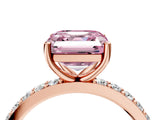 Rose gold Fancy Pink Asscher  Cut Diamond Solitaire with Pave Band and Four-Prong Setting 5