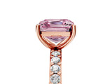 Rose gold Fancy Pink Asscher  Cut Diamond Solitaire with Pave Band and Four-Prong Setting