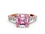 Rose gold Fancy Pink Asscher  Cut Diamond Solitaire with Pave Band and Four-Prong Setting_16