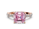 Rose gold Fancy Pink Asscher Cut Diamond Solitaire with Side Stones, Pave Band, Four-Prong Setting_51