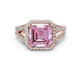 Rose gold Fancy Pink Asscher Cut Diamond Split Shank Halo Ring with Four-Prong Setting_34