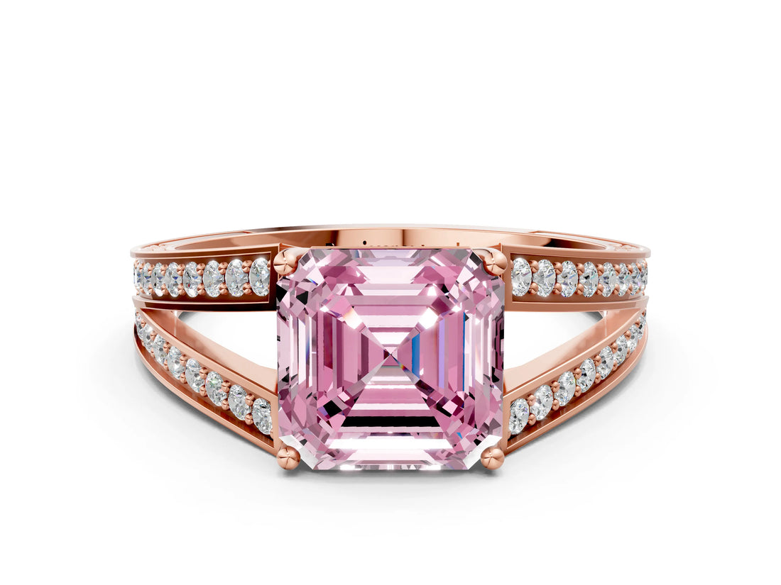 Rose gold Fancy Pink Asscher Cut Diamond Split Shank Ring with Pavé Band and Four-Prong Setting_33
