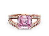 Rose gold Fancy Pink Asscher Cut Diamond Split Shank Ring with Pavé Band and Four-Prong Setting_33