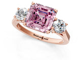 Rose gold Fancy Pink Asscher Cut Diamond Three-Stone Engagement Ring with Prong Setting and Pavé Band_1