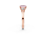 Rose gold Fancy Pink Asscher Cut Diamond Three-Stone Engagement Ring with Prong Setting and Pavé Band_2