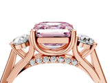 Rose gold Fancy Pink Asscher Cut Diamond Three-Stone Engagement Ring with Prong Setting and Pavé Band_4