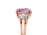 Rose gold Fancy Pink Asscher Cut Diamond Three-Stone Engagement Ring with Prong Setting and Pavé Band_5