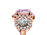 Rose gold Fancy Pink Asscher Cut Diamond Three-Stone Halo Ring with Prong Setting and Pavé Accents_5