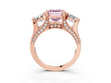 Rose gold Fancy Pink Asscher Cut Diamond Three-Stone Ring with Channel Set Band and Four-Prong Setting_78
