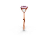 Rose gold Fancy Pink Asscher Cut Diamond Three-Stone Ring with Pear Side Stones and Four-Prong Setting_88