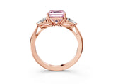 Rose gold Fancy Pink Asscher Cut Diamond Three-Stone Ring with Pear Side Stones and Four-Prong Setting_89