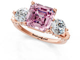 Rose gold Fancy Pink Asscher Cut Diamond Three-Stone Ring with Prong Setting and Pavé Band_1