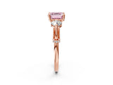 Rose gold Fancy Pink Asscher Cut Diamond Three-Stone Ring with Prong Setting and Pavé Band_2