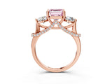 Rose gold Fancy Pink Asscher Cut Diamond Three-Stone Ring with Prong Setting and Pavé Band_3