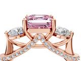 Rose gold Fancy Pink Asscher Cut Diamond Three-Stone Ring with Prong Setting and Pavé Band_4