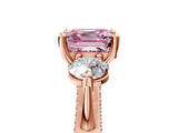 Rose gold Fancy Pink Asscher Cut Diamond Three-Stone Ring with Prong Setting and Pavé Band_5