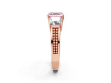 Rose gold Fancy Pink Asscher Cut Diamond Three-Stone Ring with Prong Setting and Textured Band_2