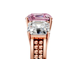 Rose gold Fancy Pink Asscher Cut Diamond Three-Stone Ring with Prong Setting and Textured Band_5