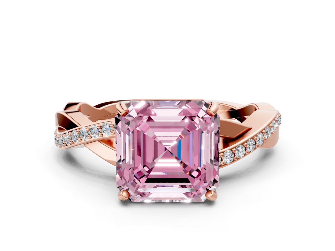 Rose gold Fancy Pink Asscher  Cut Diamond Twisted Band Engagement Ring with Prong Setting_3
