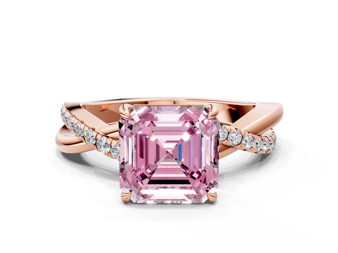 Rose gold Fancy Pink Asscher  Cut Diamond Twisted Band with Pavé Setting and Four-Prong Setting_17