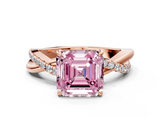 Rose gold Fancy Pink Asscher  Cut Diamond Twisted Band with Pavé Setting and Four-Prong Setting_17