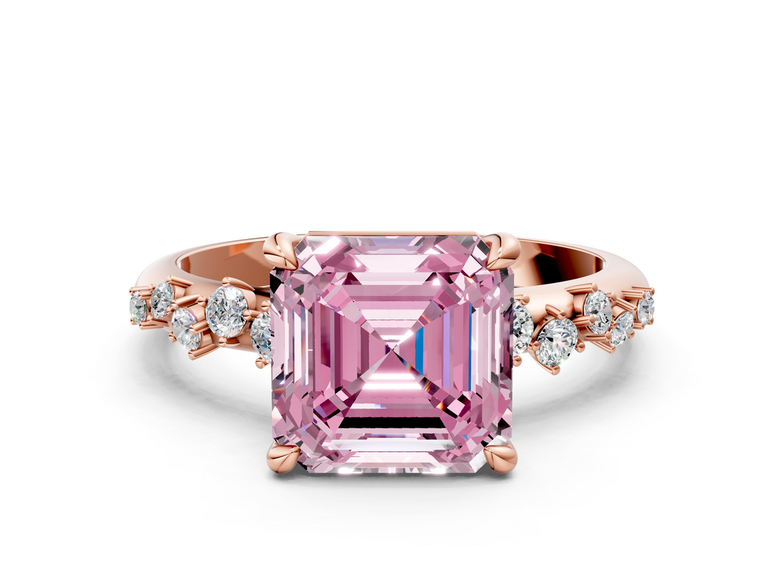 Rose gold Fancy Pink Asscher  Cut Diamond Vine Band with Four-Prong Setting