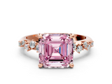 Rose gold Fancy Pink Asscher  Cut Diamond Vine Band with Four-Prong Setting