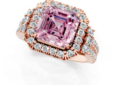 Rose gold Fancy Pink Asscher  Cut Double Halo Diamond Engagement Ring with Pave Band and Four-Prong Setting 1