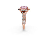 Rose gold Fancy Pink Asscher  Cut Double Halo Diamond Engagement Ring with Pave Band and Four-Prong Setting 2