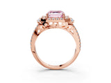 Rose gold Fancy Pink Asscher  Cut Double Halo Diamond Engagement Ring with Pave Band and Four-Prong Setting 3