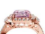 Rose gold Fancy Pink Asscher  Cut Double Halo Diamond Engagement Ring with Pave Band and Four-Prong Setting 4