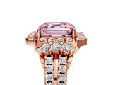 Rose gold Fancy Pink Asscher  Cut Double Halo Diamond Engagement Ring with Pave Band and Four-Prong Setting 5