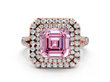 Rose gold Fancy Pink Asscher  Cut Double Halo Split Shank Diamond Ring with Prong Setting_46