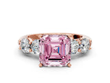 Rose gold Fancy Pink Asscher  Cut Five-Stone Prong Set Diamond Ring with Classic Band_29