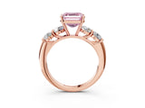 Rose gold Fancy Pink Asscher  Cut Five-Stone Prong Set Diamond Ring with Classic Band_32