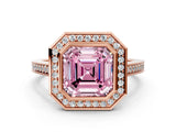 Rose gold Fancy Pink Asscher Cut Halo Bezel Diamond Pave Band Ring
