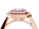 Rose gold Fancy Pink Asscher Cut Halo Bezel Diamond Pave Band Ring_4