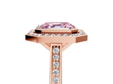 Rose gold Fancy Pink Asscher Cut Halo Bezel Diamond Pave Band Ring_5
