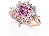 Rose gold Fancy Pink Asscher Cut Halo Diamond Cluster Ring with Marquise and Round Stones on a White Gold Band with Prong Setting_1