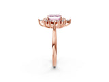 Rose gold Fancy Pink Asscher Cut Halo Diamond Cluster Ring with Marquise and Round Stones on a White Gold Band with Prong Setting_2
