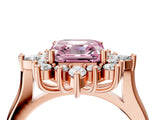 Rose gold Fancy Pink Asscher Cut Halo Diamond Cluster Ring with Marquise and Round Stones on a White Gold Band with Prong Setting_4