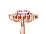 Rose gold Fancy Pink Asscher Cut Halo Diamond Cluster Ring with Marquise and Round Stones on a White Gold Band with Prong Setting_5