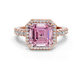 Rose gold Fancy Pink Asscher  Cut Halo Diamond Engagement Ring with Pave Band and Four-Prong Setting_16