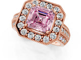 Rose gold Fancy Pink Asscher Cut Halo Diamond Engagement Ring with Pave Split Shank and Four-Prong Setting_1
