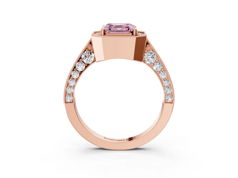 Rose gold Fancy Pink Asscher Cut Halo Diamond Engagement Ring with Split Shank Band and Four-Prong Setting_3