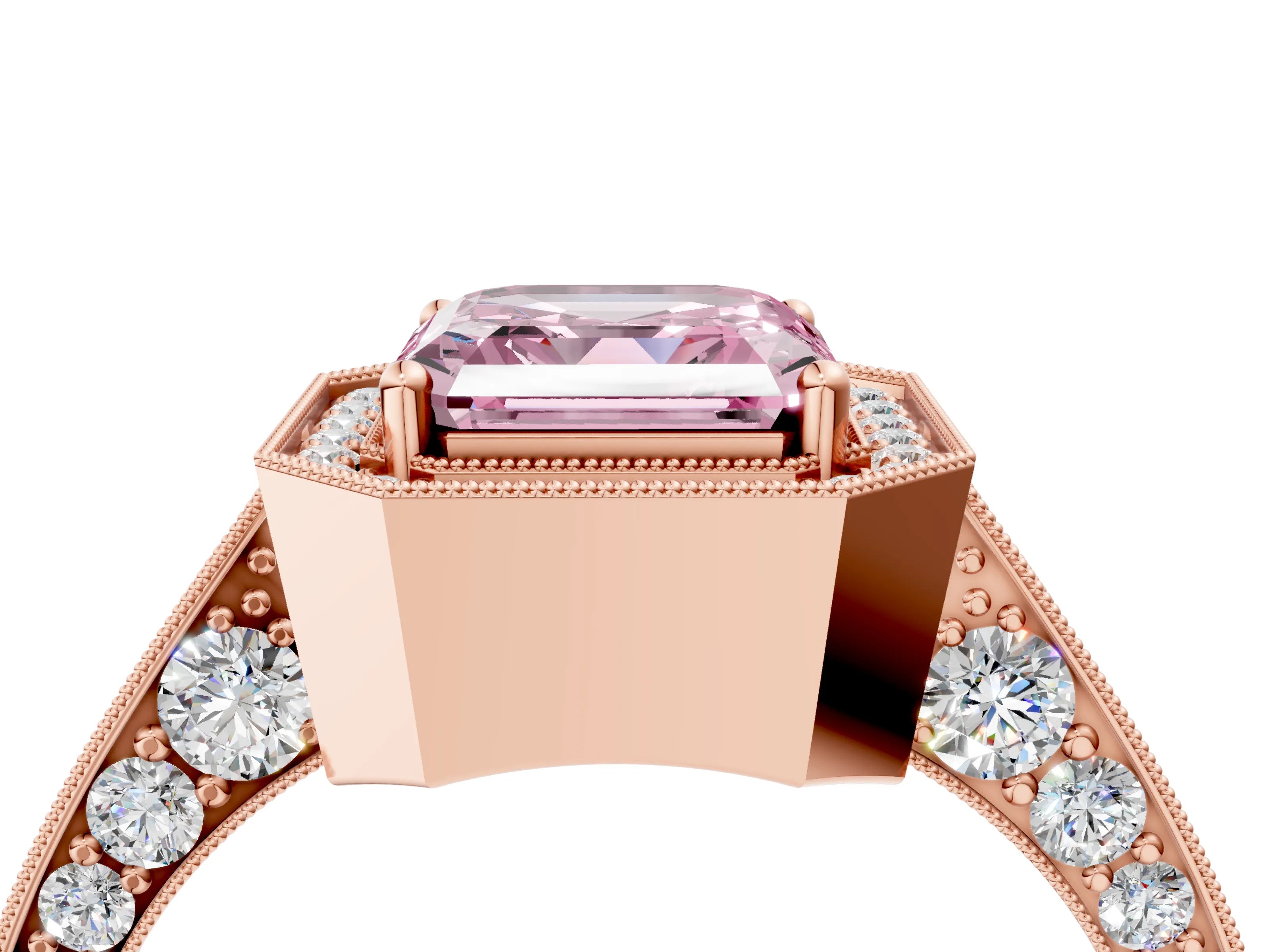 Rose gold Fancy Pink Asscher Cut Halo Diamond Engagement Ring with Split Shank Band and Four-Prong Setting_4