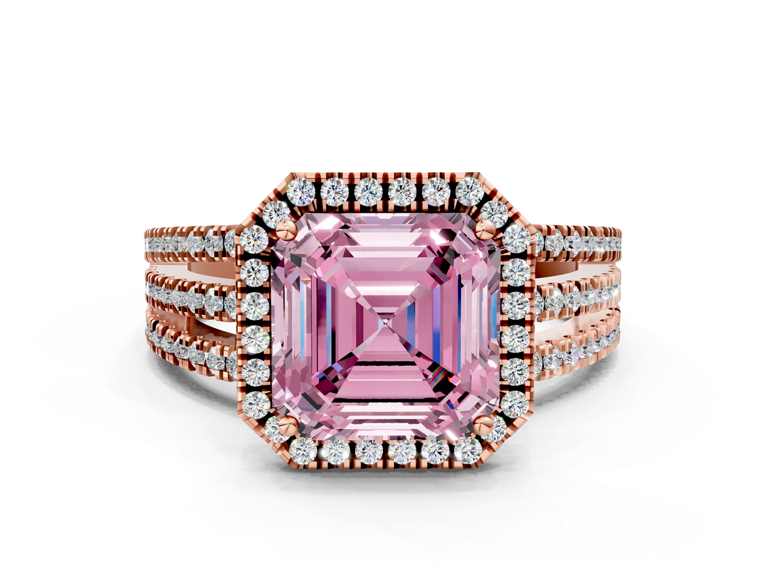 Rose gold Fancy Pink Asscher  Cut Halo Diamond Engagement Ring with Split Shank and Four-Prong Setting_34