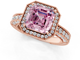 Rose gold Fancy Pink Asscher  Cut Halo Diamond Pave Band Ring with Four-Prong Setting_1